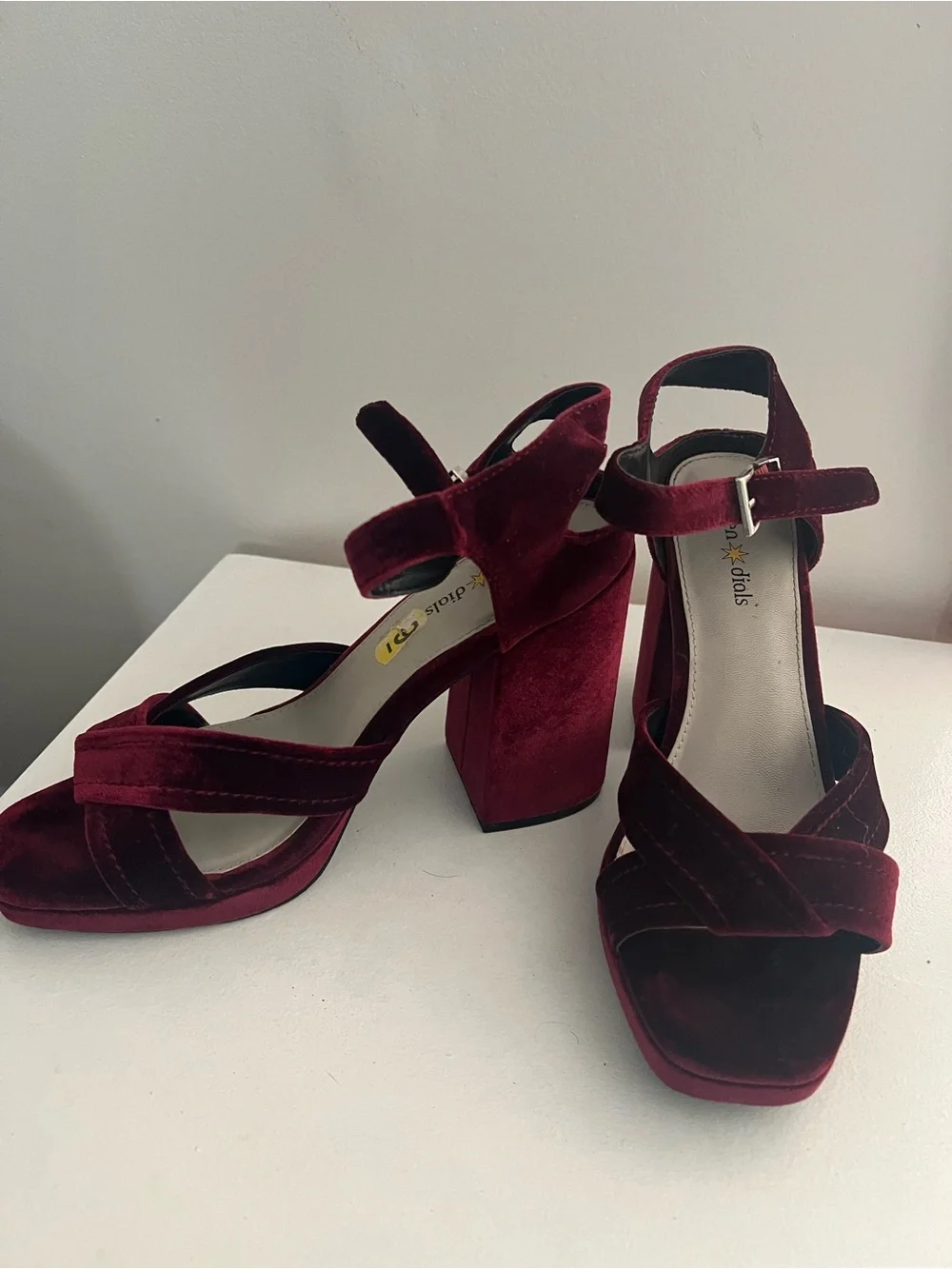 Women’s Burgundy Velvet Block Heel Sandals worn just once